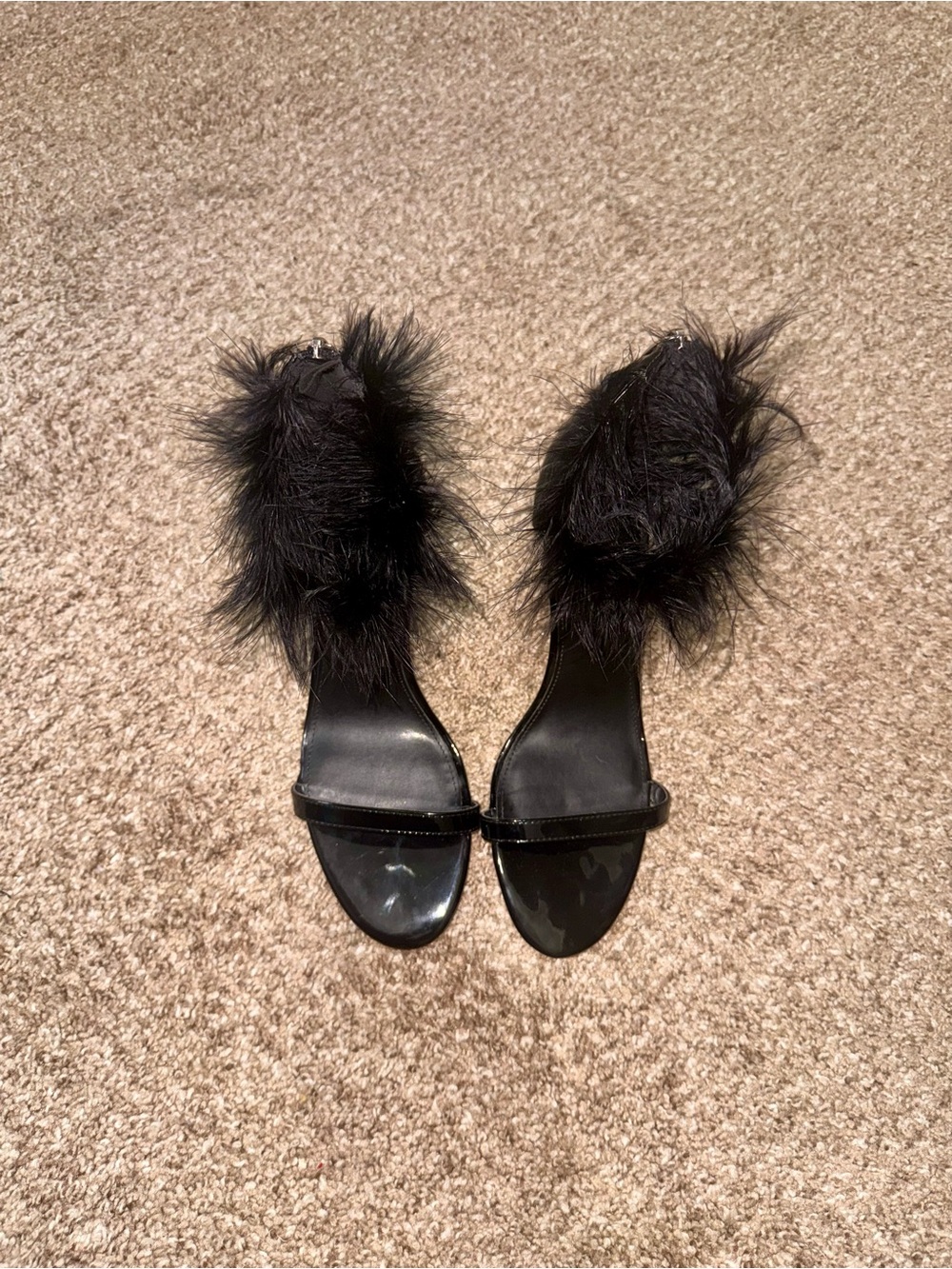 Black Feather-Trim Open-Toe Women's Sandals